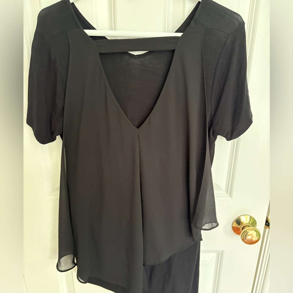 Lisa Rinna Collection Black Top With Back Band and Chiffon Overlay